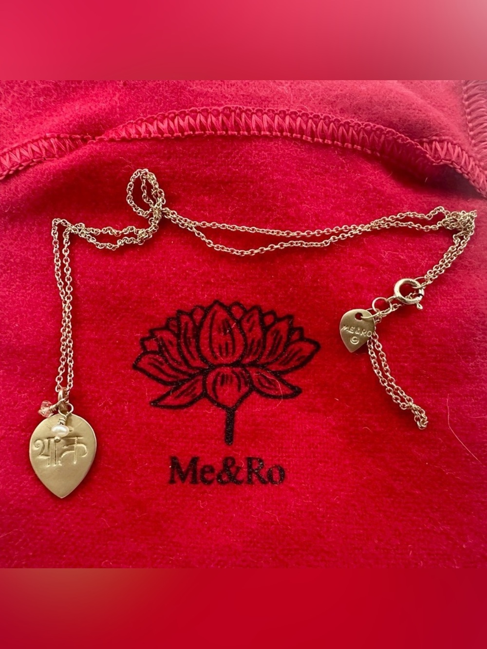 Vintage Me & Ro necklace in 10k with devotion and Sanskrit